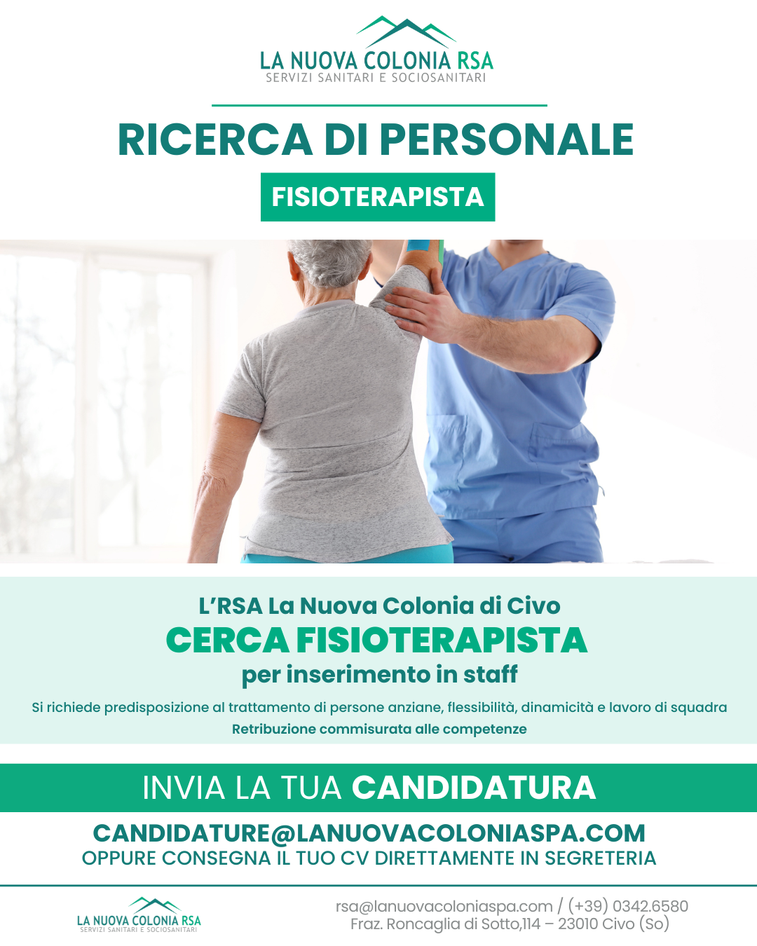 La Nuova Colonia RSA cerca un Fisioterapista per ampliamento dello staff